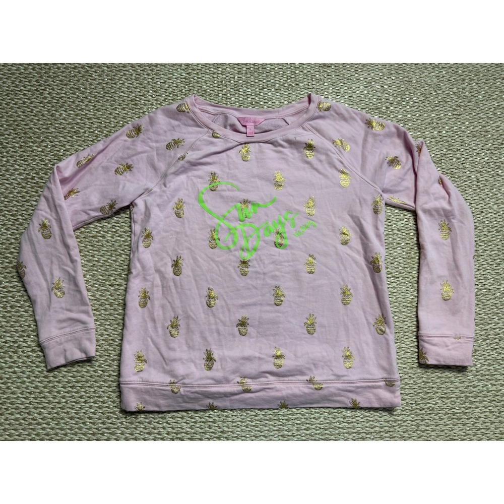 Lilly Pulitzer Pink Gold Foil Pineapple Sun Days Sweatshirt preppy‎ golf small